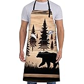 ainori Rustic Bear Apron for Women with Pine Tree,28x33in,Nature Kitchen Aprons with 2 Pockets,Oxford Fabric,Woodland Adjustable Apron for Cooking Baking Gardening Chef,Gifts for Mom Wife