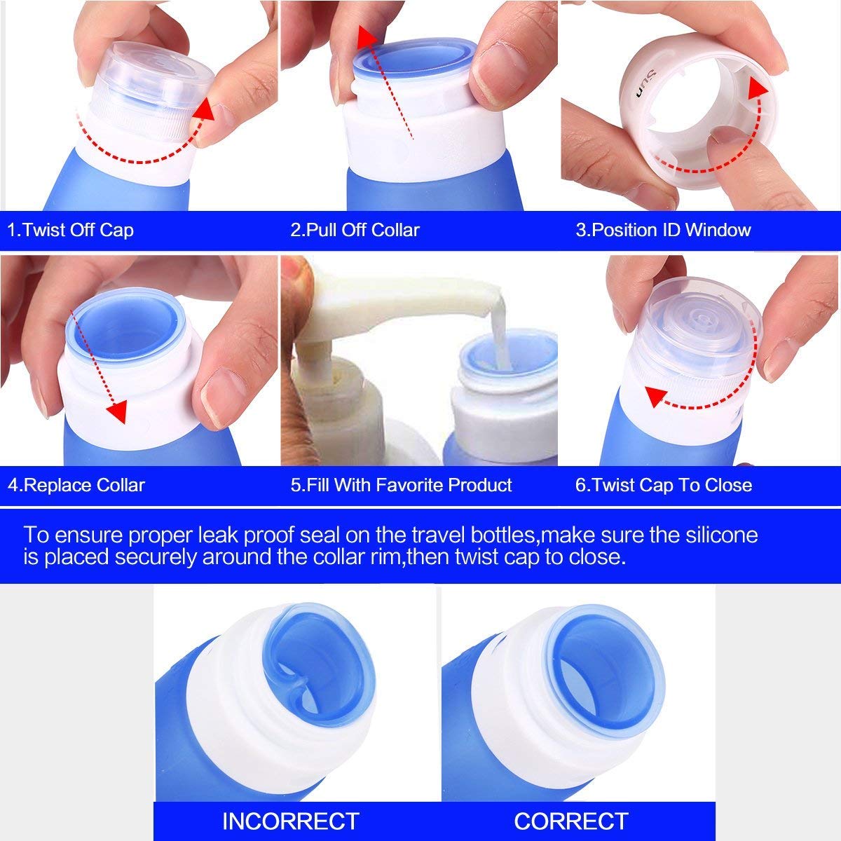 SANTREST Leak Proof Travel Bottles - Refillable Travel Containers with Shower Lanyard,3.3oz TSA Approved Squeezable Silicone Travel Tube Set for Gym Shampoo Lotion Soap(4 Pack Multi): Beauty