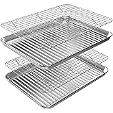 ROTTAY Baking Sheet, Half Sheet Pan with Cooling Rack Set [2 Pans + 2 Racks], Stainless Steel Baking Pan for Oven, Warp Resistant & Heavy Duty & Rust Free, Size 18 x 12 x 1 Inches