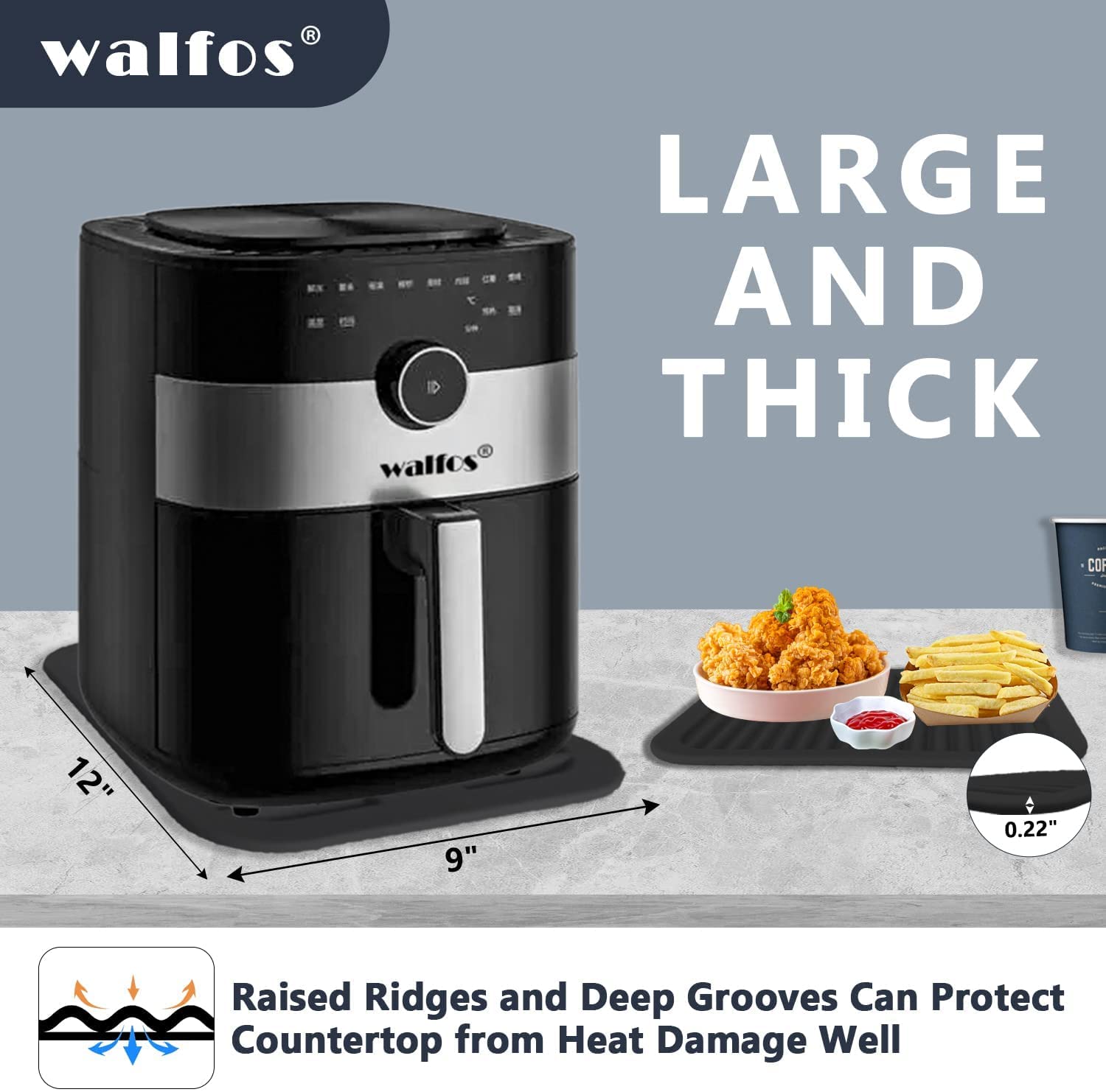 Walfos Silicone Trivets for Hot Pots and Pans - 446°F Heat Resistant Hot Pads for Kitchen Counter- 4 Pcs Multi-Purpose & Versatile Trivet Mat - Long-Lasting & Flexible Silicone Hot Pad（Black）