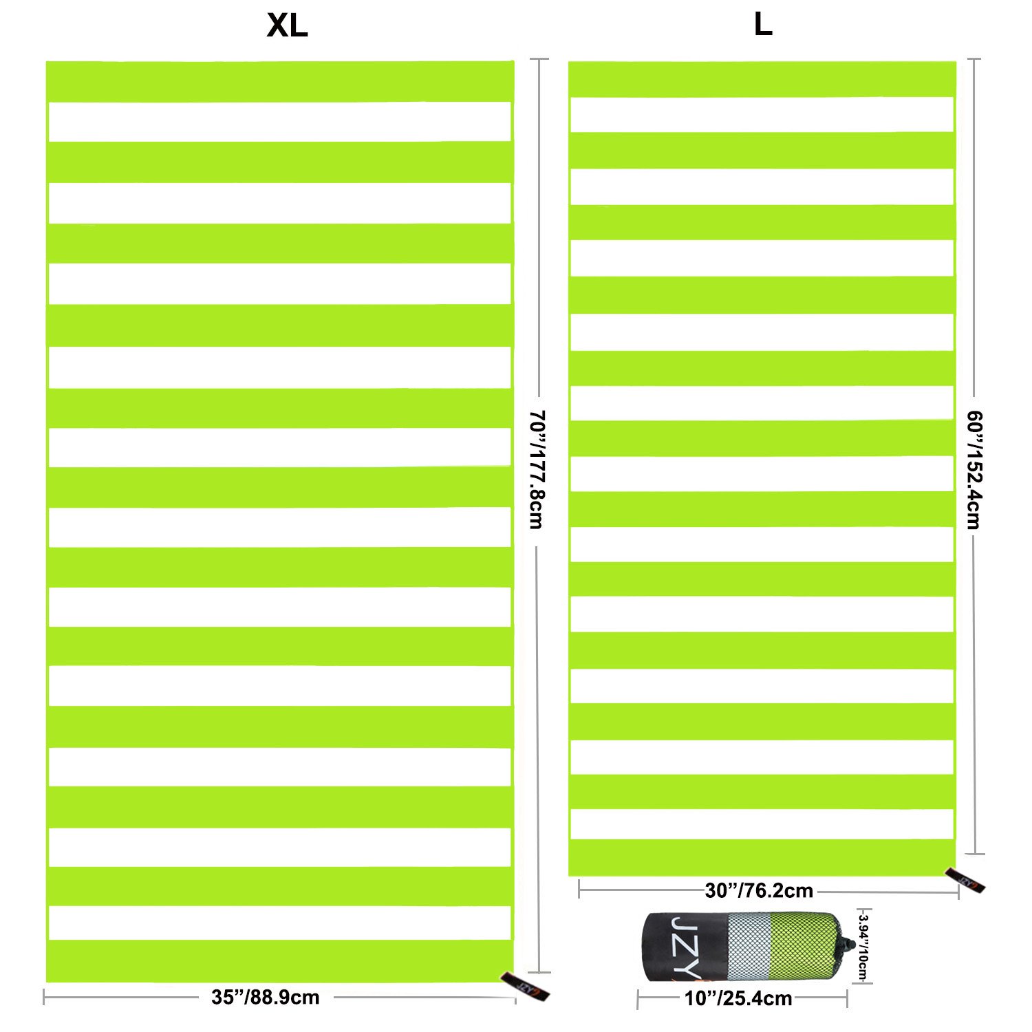 JZY Beach Towel, Microfiber Towel for Swim, Pool, Camping, Outdoors, Sand Free Towel-Lightweight, Quick Dry(Extra Large 70×35, Large 60×30) (Green, Large)