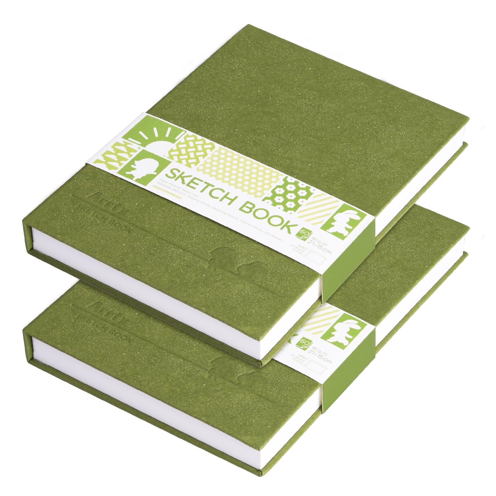 Arrtx Sketchbook 2 Pack, A5(21.6 * 15.5 cm) 120 Sheets/240Pages180GSM/90lb, Artists Hardcover Sketchbook, Durable Acid-Free Drawing Paper for Ink, Pen, Graphite, and Colored Pencil