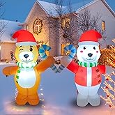 PTS 5FT Inflatable Double-Faced Bear Outdoor Decoration, Christmas Blow Up Yard Decorations, Built-in LED Lights Inflatables Xmas Holiday Funny Decor for Indoor Lawn Garden