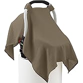 100% Muslin Cotton Car Seat Cover Baby, Carseat Canopy Cover, Universal Fit Stroller Covers for Boys and Girls (Coffee)