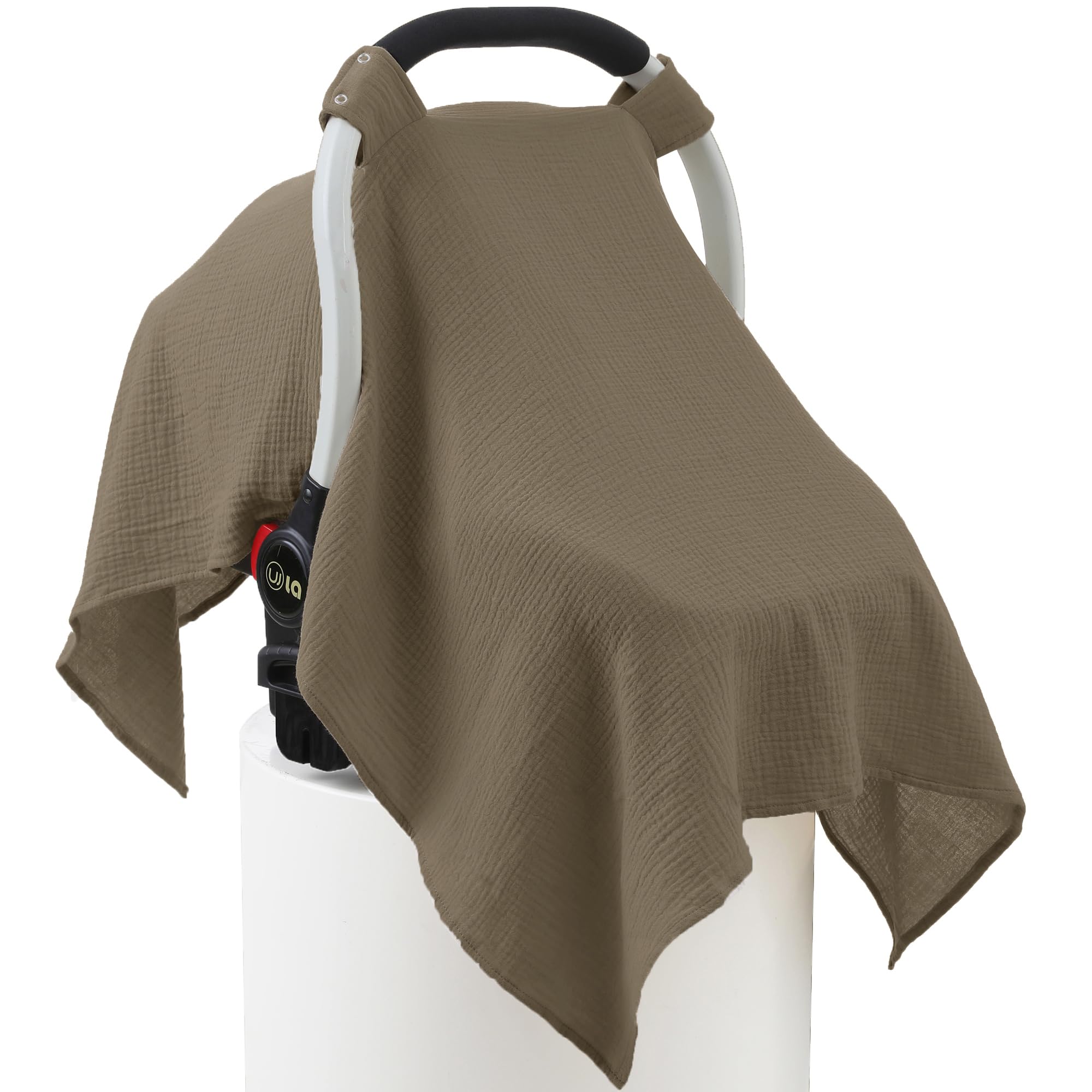 Photo 1 of 100% Muslin Cotton Car Seat Cover Baby, Carseat Canopy Cover, Universal Fit Stroller Covers for Boys and Girls (Coffee)