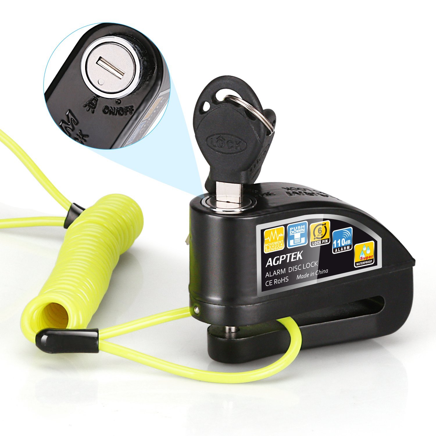 AGPTEK Candado de Disco con Alarma Antirrobo Acero mm DB con Cable