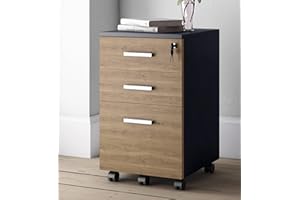 MODERN DESIGN BY CRAFTS & COMFORT Modern Design Lazio File Cabinet, Filing Cabinets for Home Office, Drawers for Under Desk, Locking 3 Drawer Rolling Wood Filing Cabinet with Lock, Walnut and Black, by Crafts and Comfort