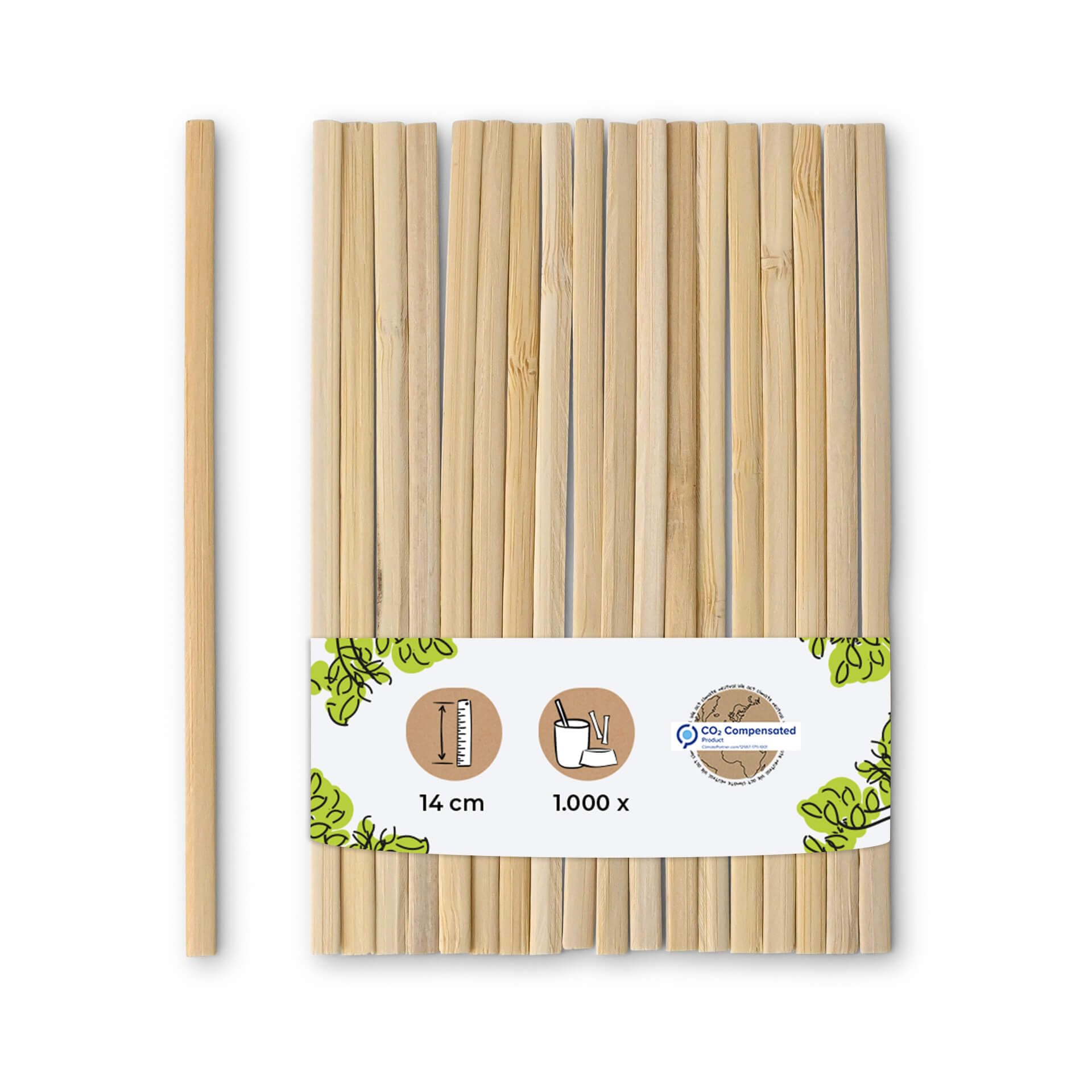 BIOZOYG 1000 Sturdy Coffee Stirrers Made of Bamboo Wood Coffee Stirrer 14 cm I Eco-Friendly Stir Sticks for Hot Drinks Tea Coffee to Go I 100% Biodegradable, compostable