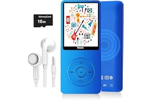 DYZERYK MP3 Player, Music Player with 16GB Micro SD Card, Build-in Speaker/Photo/Video Play/FM Radio/Voice Recorder/E-Book Reader, Supports up to 128GB (Dark Blue)