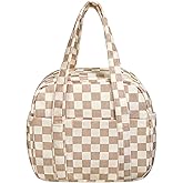 Yarnic Lunch Bag Women Insulated, Large Corduroy Lunch Box for Work with Bottle Pockets, Stylish Reusable Cooler Tote for Adults Teachers Picnic (Checkered Brown)