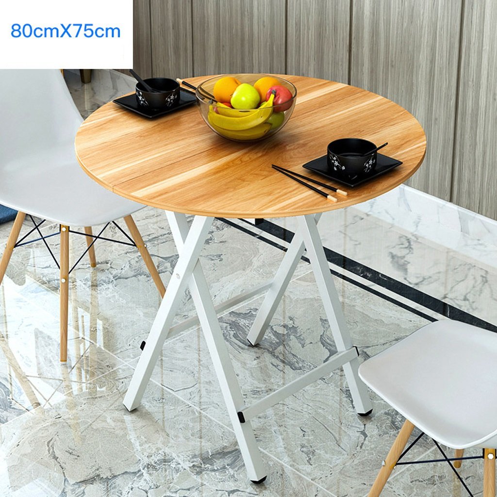 LTM-MPZ Household Round Table Dining Table Folding Living Room Computer Desk Balcony Table 80 * 75cm (Color : Maple leaf color)