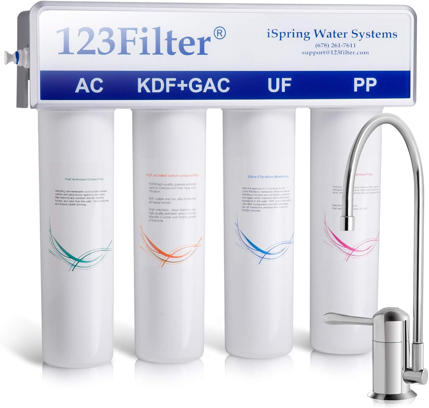 iSpring CU-A4 4-Stage High Capacity Premium Under Sink Drinking Water System with 0.1 micron Ultra Filtration membrane, Tankless, Quick Change, Chrome Faucet - Undersink Water Filtration Systems - 