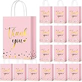 PerKoop 60 Pcs Thank You Gift Bags Bulk Paper Gold Thank You Wedding Bags with Handle for Business, Shopping, Wedding, Baby Shower, Party Favors (Pink)