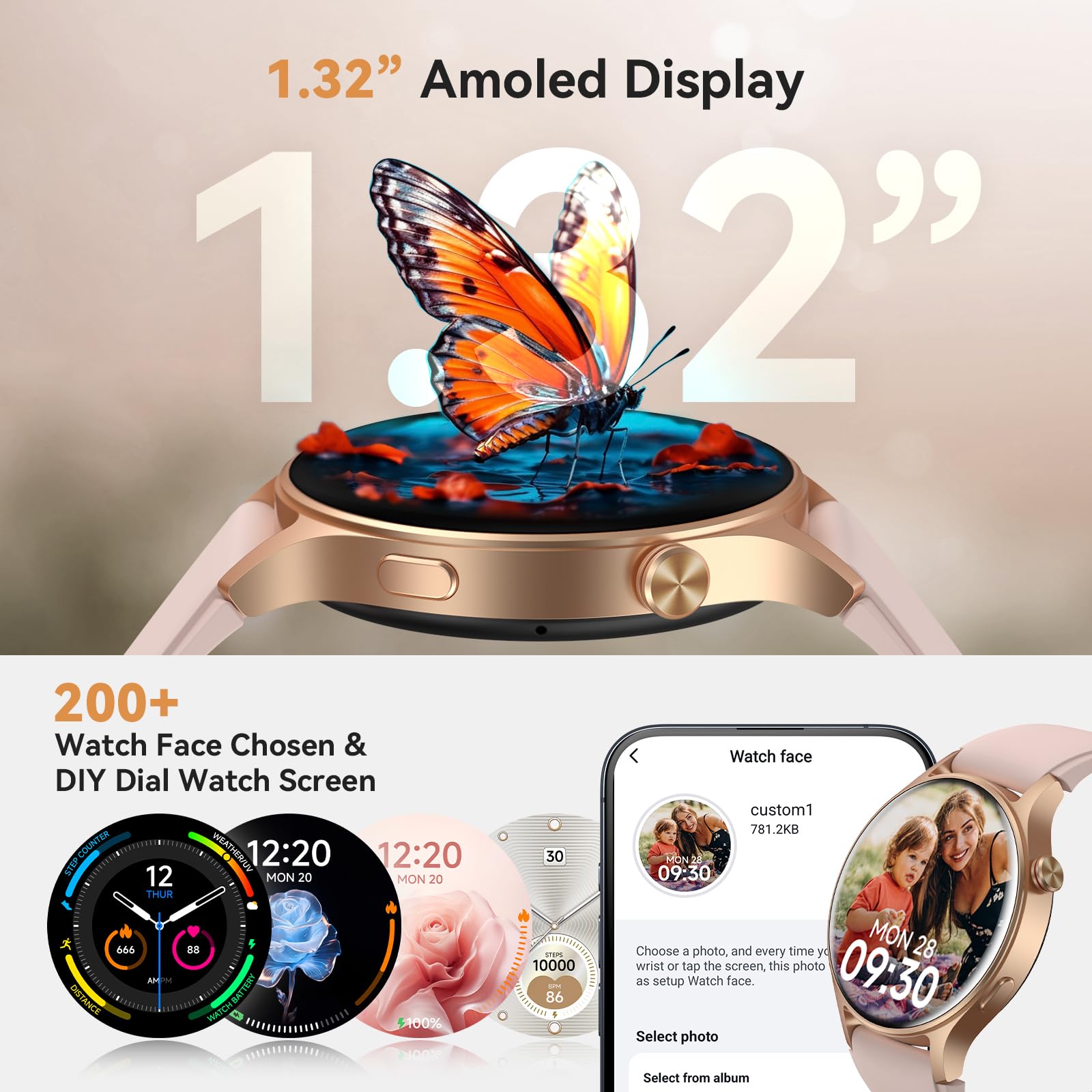aeac Smart Watch for Women, Answer/Make Call, 1.32'' AMOLED Ultra-Clear Screen Fitness Trackers with Heart Rate/Sleep/SpO2 Monitor, Smartwatch for iPhone/Samsung/Android, 110+ Sport Modes, 3ATM Waterproof