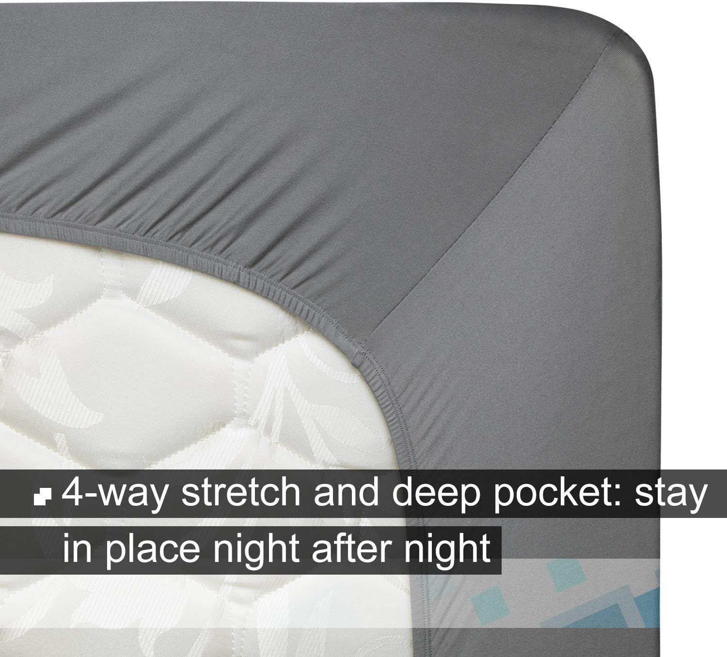 Queen Fitted Sheet Only - Stretch Jersey Knit & Non-Slip, Snug Fit for Queen, Queen XL or RV/Camper Short Queen Sized Mattress or Box Spring (Deep: 5" to 16") - Light Gray: Home & Kitchen