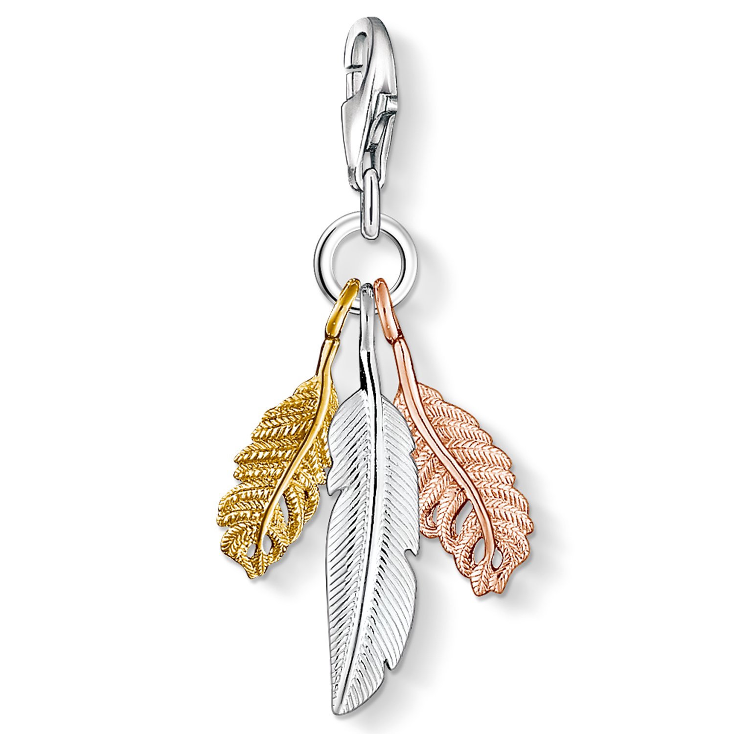 Thomas Sabo Women Charm Pendant Feathers Yellow Gold Rose Gold Charm Club 925 Sterling Silver 1010-431-12