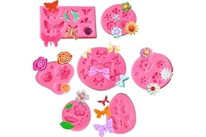 WINERMING Flower Silicone Mold,7 Pack for Rose, Chocolate, Cake, Butterfly, Mini Bow, Cupcake, Jelly, Mini Muffins and Candy Making