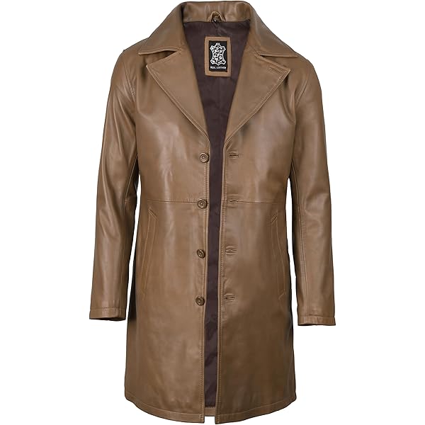 Maiyifu-GJ Mens Retro Faux Leather Trench Coat Full Length