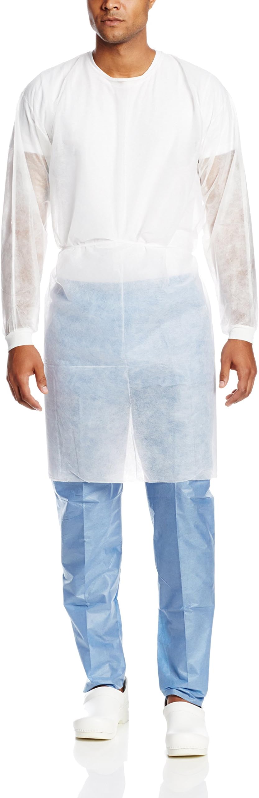 ValuMax 3260W Disposable Isolation Gown Plus, Knit Cuff, Tie Back, Knee Length, Splash Resistant, White, Regular Size, Case of 50