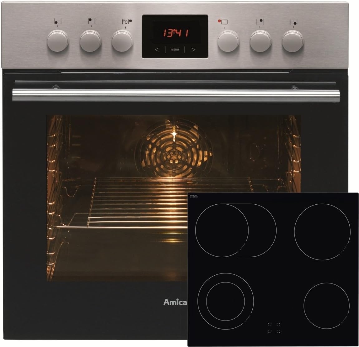 Amica EHC 12550 E Herd-Kochfeld-Kombination / A / 0.95 kWh / 66 L / Steam Clean Reinigungsfunktion durch Wasserdampf / Timer(sensorengesteuert) für 9 Beheizungsarten LED Display / gefalzt, 3D-Effekt