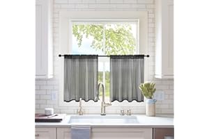 MIULEE 2 Panels Kitchen Tiers Half Window Sheer Curtains-Rod Pocket Voile Drapes for Kitchen Bathroom-Small Windows 29 by 24 