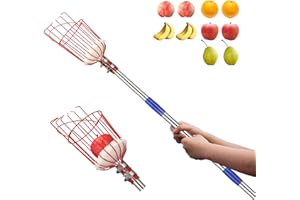 BSBSBEST Fruit Picker Pole with Basket - 13 Foot Adjustable Height Fruit Picker Tool with Stainless Steel Fruit Picking Pole for Apple Cherry Berry Fit Orange Blueberry Mango Avocado Lemon Peach