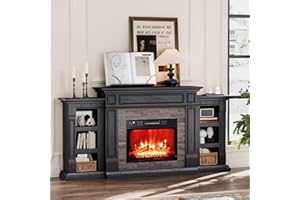 LGHM 72" Electric Fireplace with Mantel, Fireplace TV Stand for TVs Up to 80 Inch, Modern Black Entertainment Center with Storage, with 23'' Fireplace Insert Heater for Living Room, Bedroom