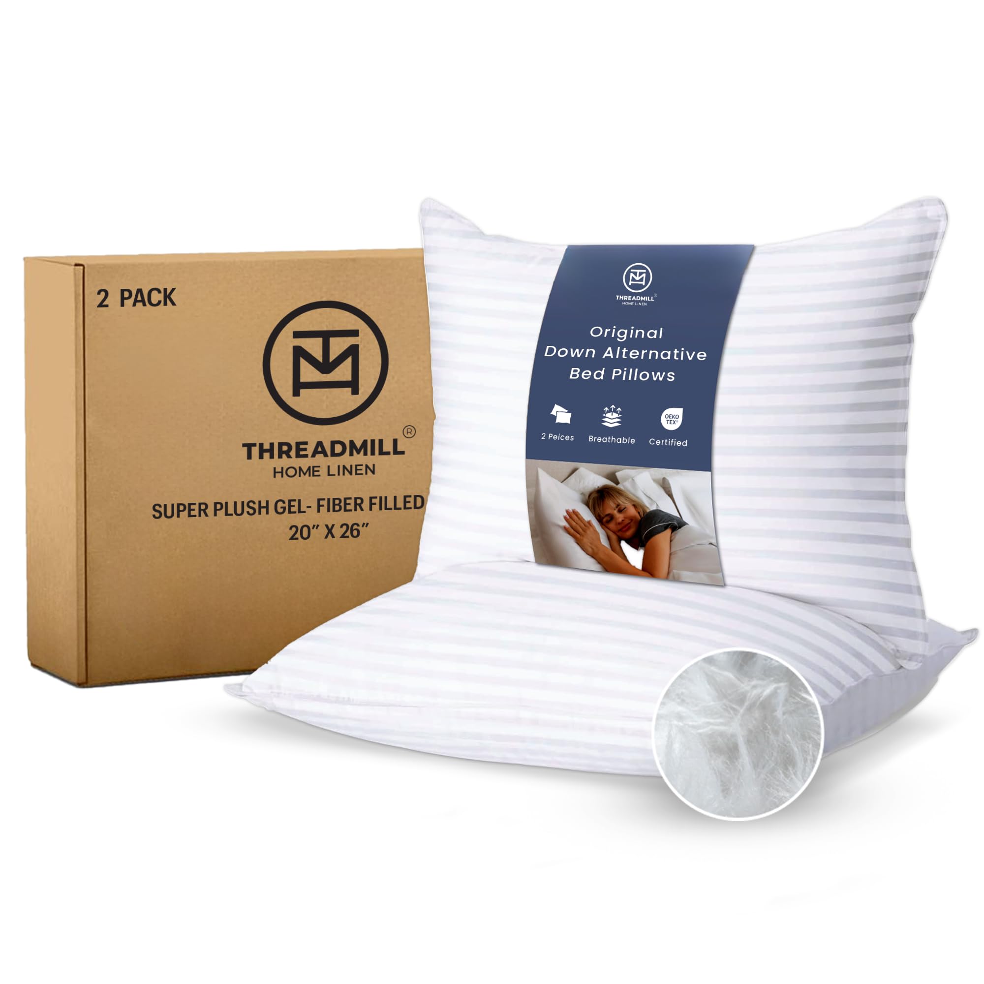 Photo 1 of Threadmill Soft Bed Pillows Standard Size Set of 2 | Down Alternative Cooling Bed Pillow for Sleeping | Soft Pillows | 20 x 26 Hotel Pillow, Standard Pillows 2 Pack for Back, Stomach or Side Sleepers