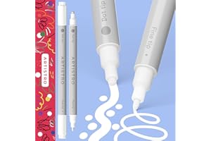 ARTISTRO 2 White Dual-Tip Acrylic Paint Pens - Multisurface Markers for Fabric, Plastic, & More, 5mm Dot + 1mm Fine Tips