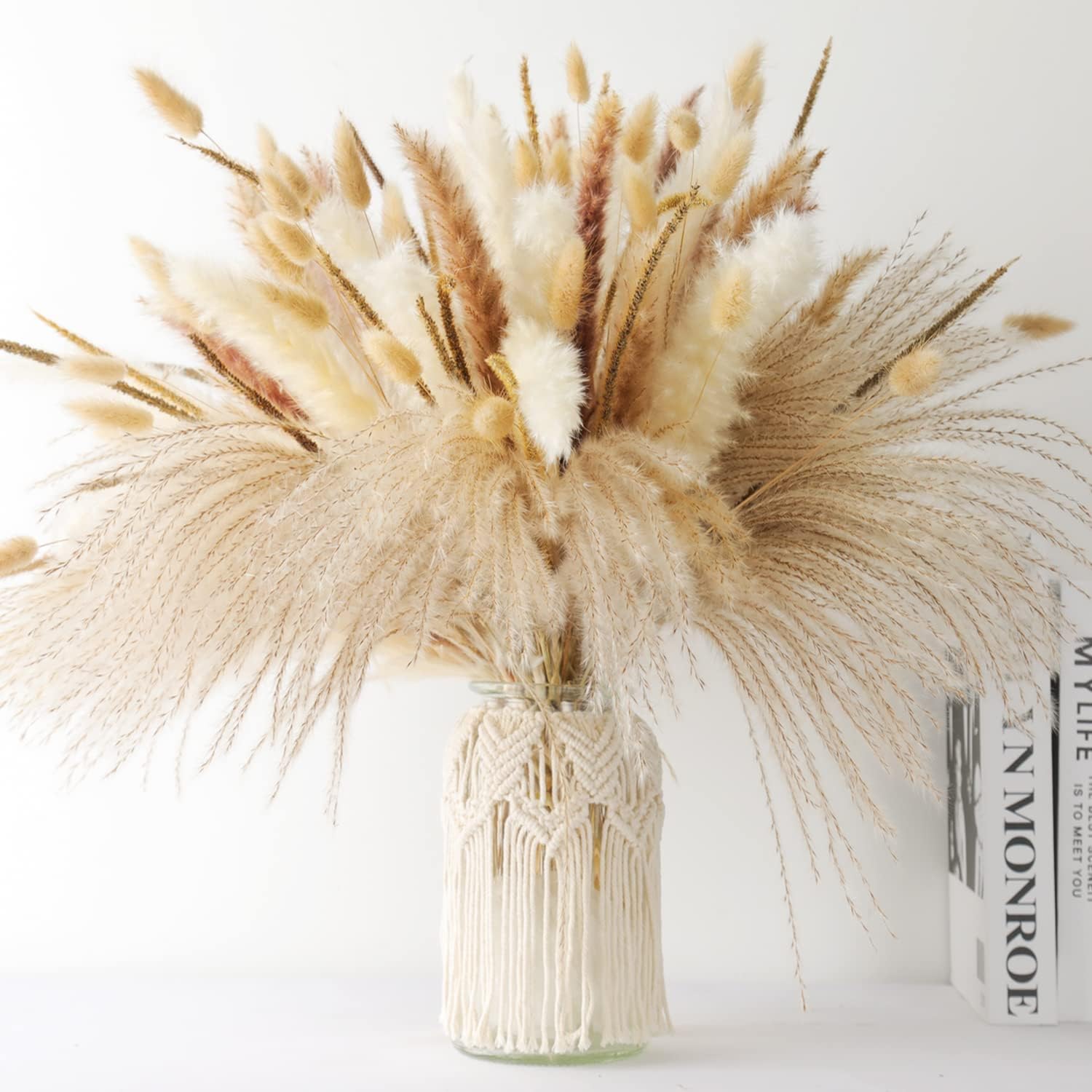 Dried & Preserved Flora - Dried Pampas Grass Decor - 120 Pcs Dried Flowers for Vase Pompas Grass Decor, 17-Inch Natural Dried Pampas Grass Bouquet Fall Decor Reed Pampass Grass, Fluffy Pampas Grass for Wedding Boho Decor