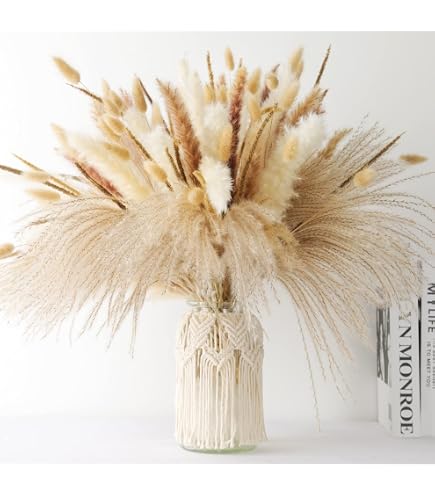Lot de 80 queues de lapin séchées - Bouquet de fleurs séchées - 45 cm - Décoration de fête de mariage - Arrangement floral de Noël