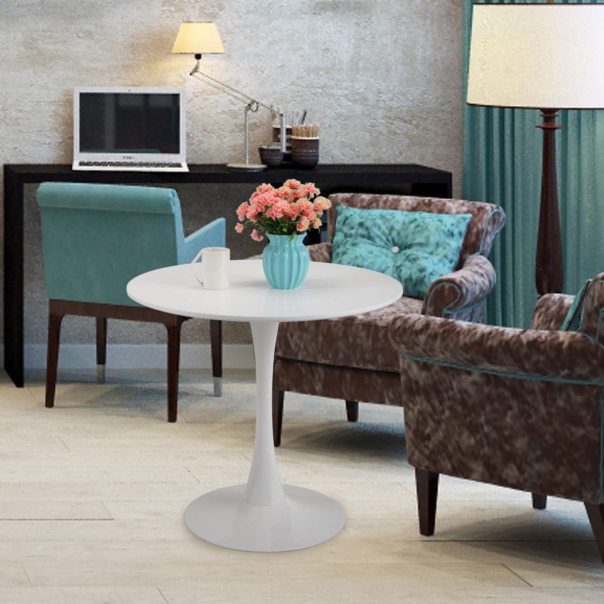 BWM.Co 32" Round Top Dining Table Tulip Mid-Century Style Diameter Pedestal Table, White - Tables