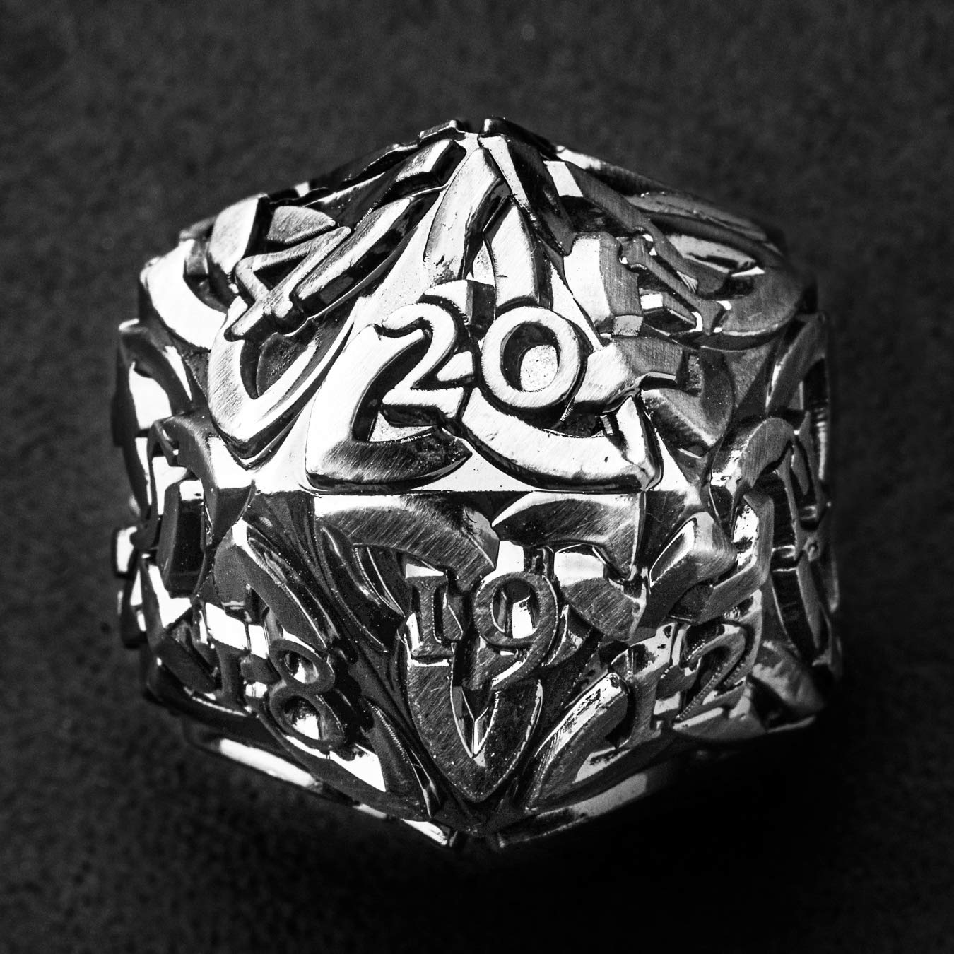 Endless Honor (Antique Silver) Life counter D20 Dice Spind own Solid Metal Extra Large Extra Heavy for MTG Magic the Gathering EDH Commander Metal Counter Countdown Celtic Dice