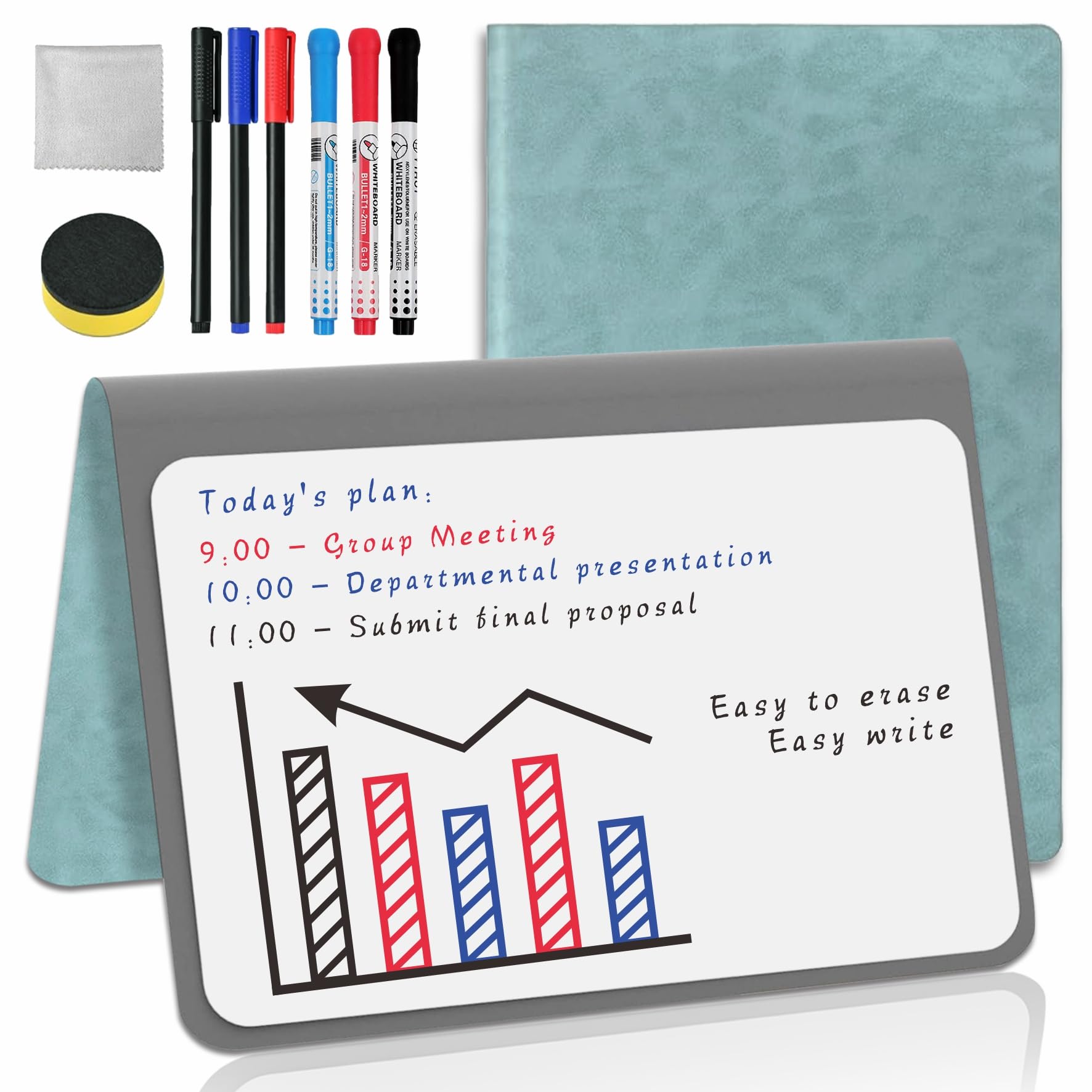 Whiteboard A5 Green Small Whiteboard Notebook Mini Desk White Board with Erasable Pens Dry Erase to do List White Board for School Office Supplies Desk Accessories