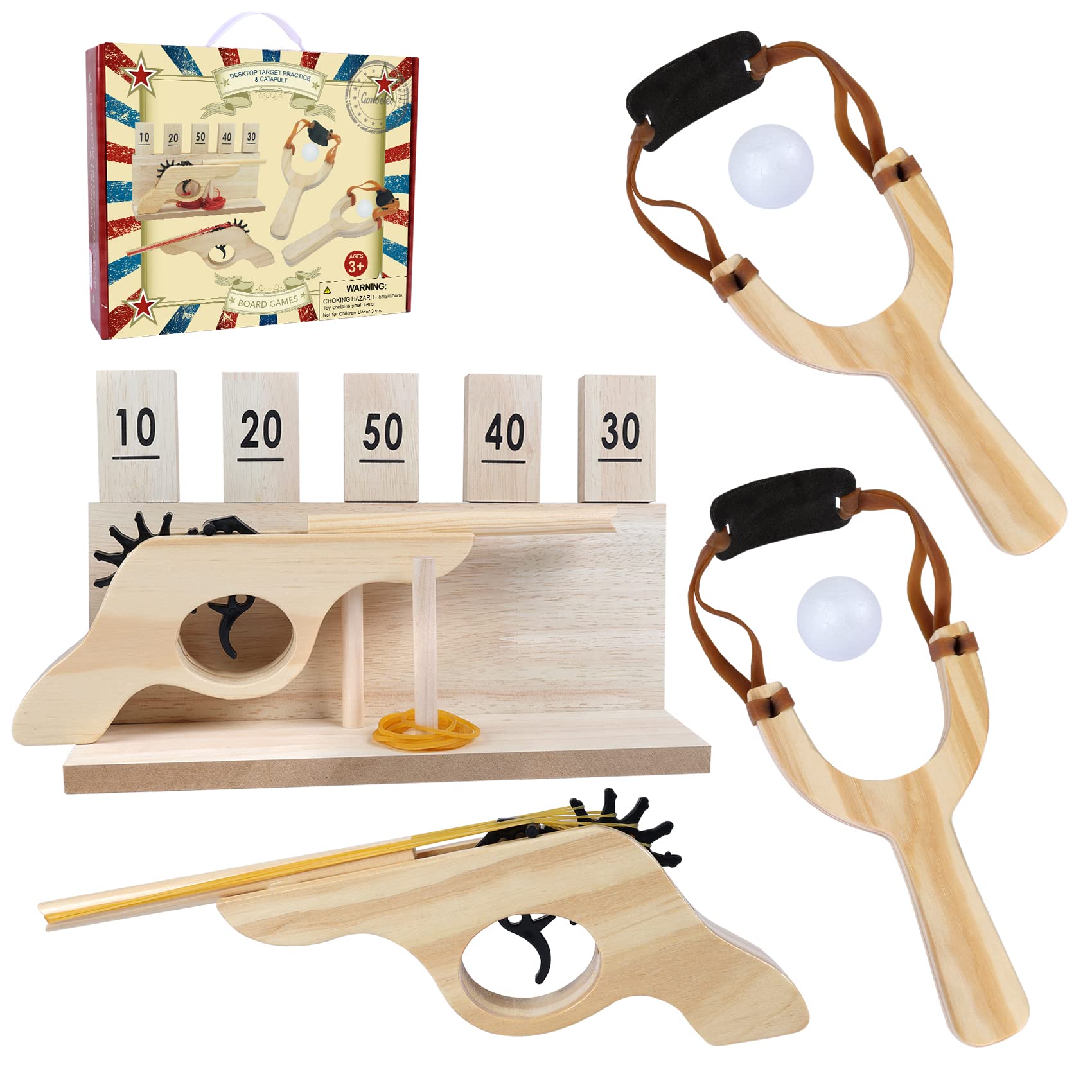 Gonoelec Kids’ Wooden Rubber Band Launcher Toy Set – Safe Soft Foam Ball Game with Number Target Stand for Family Gatherings