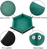 SIQUK Dice Trays Hexagon Folding PU Leather Velvet Holder 2-Pack Black Cyan view 3