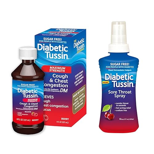 Diabetic Tussin DM Maximum Strength Cough Syrup, Safe for Diabetics, Berry Flavored, 8 oz Sore Throat Spray, Wild Cherry, 6 fl oz