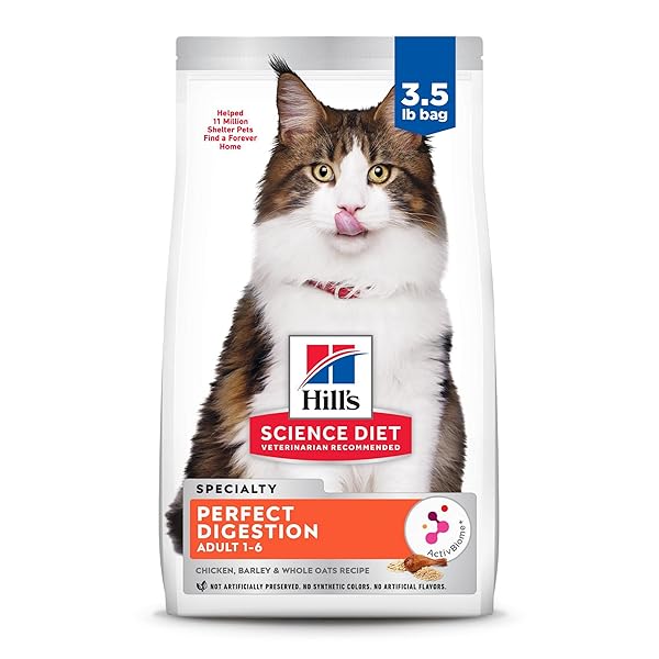 HILL’S SCIENCE DIET ADULT 1-6 PERFECT DIGESTION DRY CAT FOOD, CHICKEN, BARLEY, & WHOLE OATS, 3.5 LB. BAG