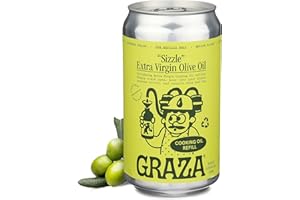 Graza Sizzle Extra Virgin Olive Oil, Cooking Oil - High Polyphenol Peak Harvest EVOO Cooking Oil in a Squeeze Bottle - Single Farm Olives from Spain - 25.3 Fl Oz (750ml) Refill Can