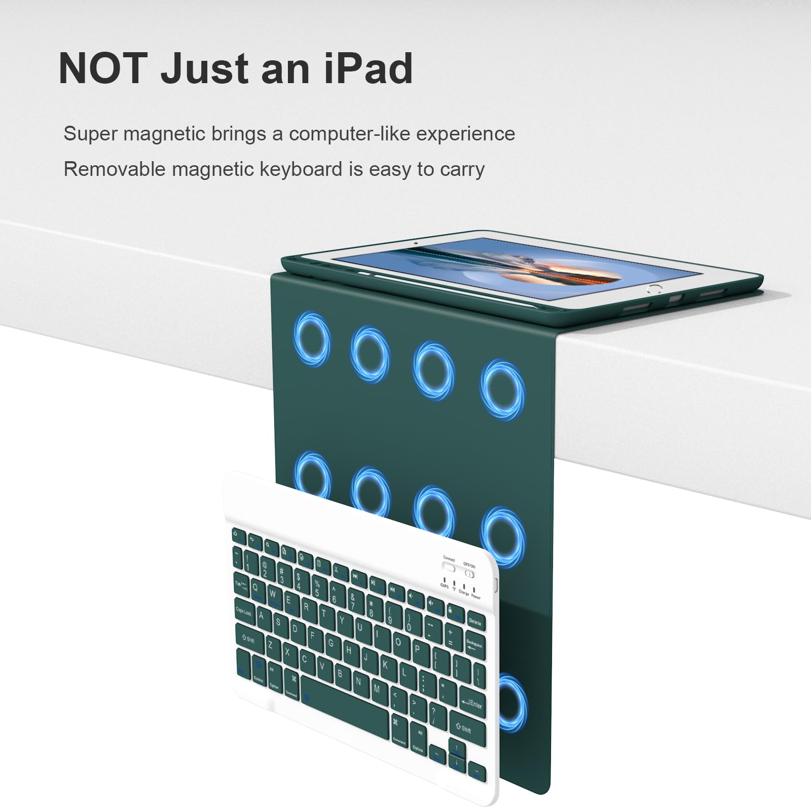Keyboard Case for iPad 9th/8th/7th Generation 10.2 Inch [Magnetic Detachable Wireless Keyboard][Support 3 System] Flip Stand Case with Pencil Holder for iPad 10.2 2021/2020/2019, Dark Green