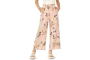 IIMMER Girls Summer Print High Waisted Palazzo Wide Leg Pants with Lining Pocket 5-14 Years