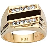 PalmBeach Men's Yellow Gold-Plated Emerald Cut Natural Black Onyx and Round Crystal Ring Sizes 8-13