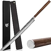 YOUSUNLONG Sakimaru Knife 23 Inch Ultra Yanagiba - Japanese Hammer Damascus Steel Blade - Chef Slicer Suitable for Cutting Large Maguro Tuna Salmon - Natural Walnut wood Handle with Leather