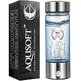 AQUSOFT 14.2 oz/420ml Portable Hydrogen Water Bottle with SPE-PEM Technology Type-C USB Rechargeable Hydrogen Water in 3 Minutes | Borosilicate Glass Hydrogen Water Ionizer Cup | 2-in-1 Usage Modes