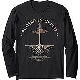 Rooted in Christ Tshirt Jesus Vintage Cross Christian Long Sleeve T-Shirt