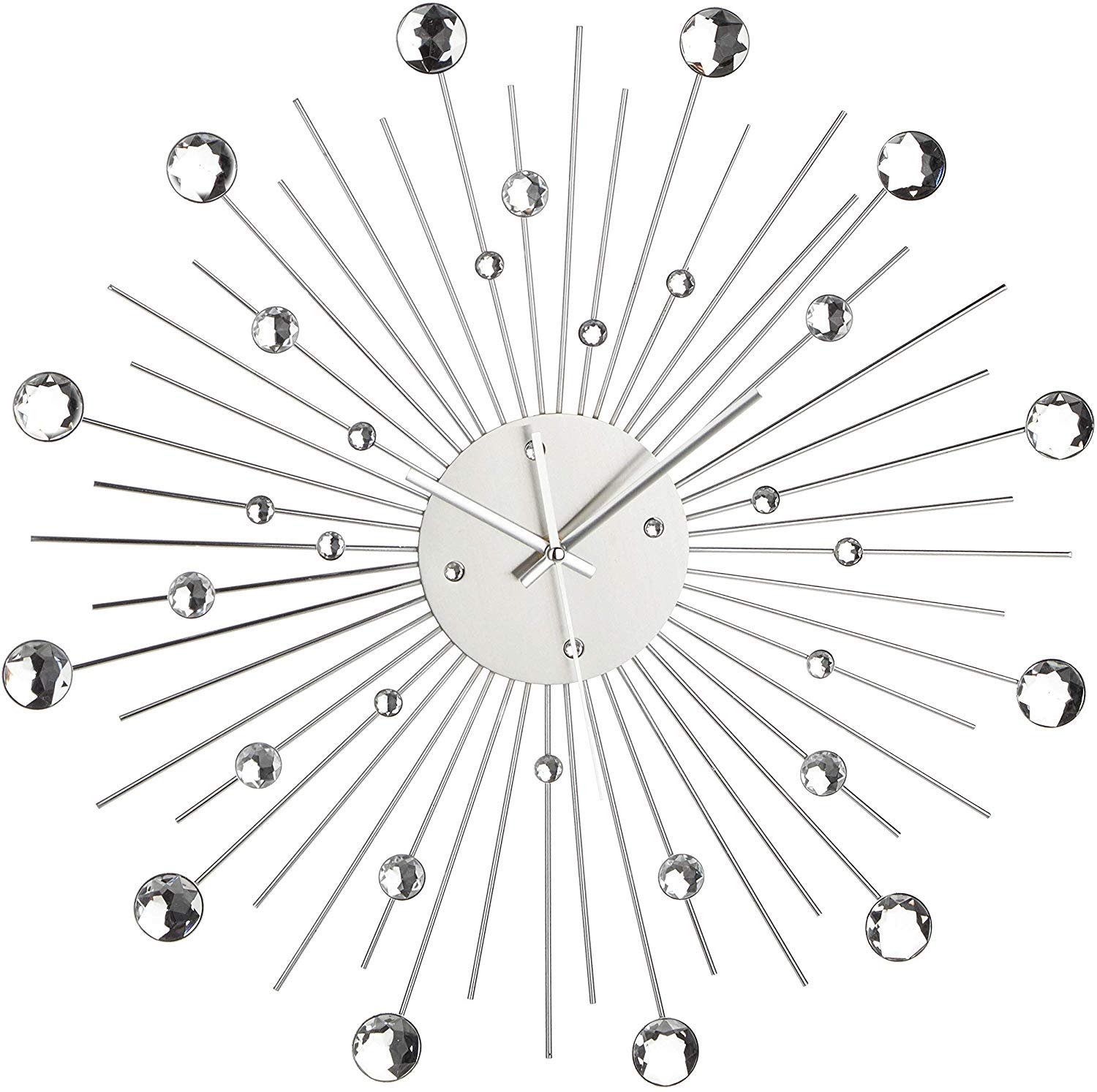 Out of the Blue Wall Clock with Star Design Inside Crystals, Metal, Silver, 51.0 x 4.9 x 53.0 cm