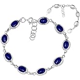 AeraVida Classy Oval Simulated Blue Lapis-Lazuli & Mother of Pearl .925 Sterling Silver Link Bracelet | Elegant Nature-Inspired Jewelry for Women
