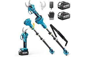 SEESII 2-in-1 Pole Pruning Shears: 1.6" Cutting Diameter Cordless Electric Pole Pruners - Brushless Motor, Dual 4.0Ah Batteries, Extra SK5 Blade, 4 Modes Adjustable Branches Cutter for Tree & Flower