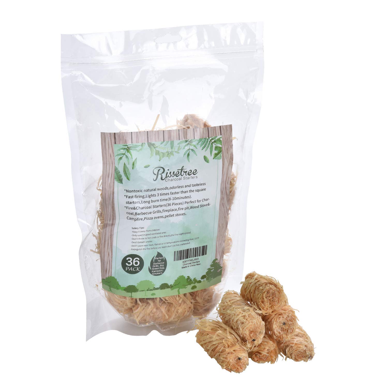 Charcoal Starters Rissetree Wood 36Count/Pack Fire Grill Charcoal