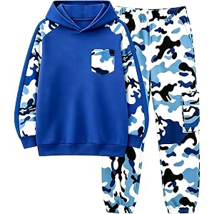 Qetobolly Boys Camo Hoodie Tracksuit Size 6-16 Kids 2 Piece Outfit Set | Soft Breathable for Fall Winter, Elastic Waist & Cuf